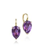 14K Yellow Gold Amethyst Flat Pear Shape Earrings