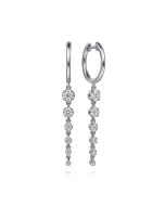 14K White Gold Graduating Diamond Huggie Drop Earrings