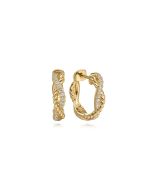 14K Yellow Gold Twisted Diamond And Rope 15mm Huggie Earrings