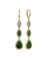 14K Yellow Gold Diamond and Malachite Rope Drop Earrings