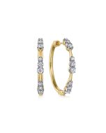 14K Yellow Gold Graduated Diamond Station Round Classic 30mm Hoop Earrings