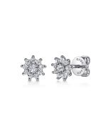 14K White Gold White Sapphire Cluster Stud Earrings