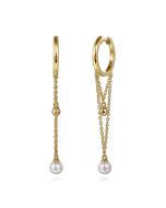 14K Yellow Gold Bujukan And Pearl Huggie Drop Earrings