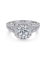 James - 14K White Gold Cushion Halo Round Semi-Mount Ring