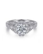 Annadale - Unique 14K White Gold Vintage Inspired Semi Mount Halo Semi-Mount Ring