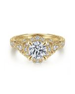 Annadale - Unique 14K Yellow Gold Vintage Inspired Semi Mount Halo Semi-Mount Ring