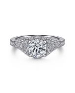 Windsor - Unique 14K White Gold Vintage Inspired Semi Mount Halo Semi-Mount Ring