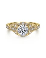 Windsor - Unique 14K Yellow Gold Vintage Inspired Semi Mount Halo Semi-Mount Ring