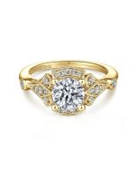 Columbus - Unique 14K Yellow Gold Art Deco Halo Semi-Mount Ring