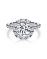 Charmaine - 14K White Gold Round Halo Semi-Mount Ring