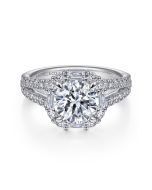 Rainier - 14K White Gold Cushion Halo Round Semi-Mount Ring