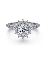 Hibiscus - 14K White Gold Fancy Halo Round Semi-Mount Ring