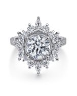 Lorelai - 14K White Gold Fancy Halo Round Semi-Mount Ring