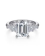 Everley - 18K White Gold Emerald Cut Five Stone Semi Mount Channel Set Semi-Mount Ring