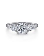 Adalia - 14K White Gold Round Three Stone Diamond Semi-Mount Ring