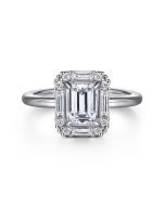 Cammie - Art Deco 14K White Gold Halo Emerald Cut Semi-Mount Ring