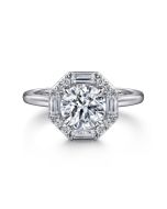 Seina - 14K White Gold Octagonal Hidden Halo Semi-Mount Ring