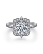 Emerye - 14K White Gold Round Double Halo Semi-Mount Ring