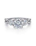 Akacia - 14K White Gold Split Shank Round Three Stone Semi-Mount Ring
