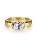 Bara - 14K Yellow Gold Half Bezel East West Oval Diamond Semi-Mount Ring
