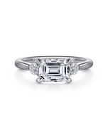 Darline - 14K White Gold Emerald Cut Three Stone Lotus Semi-Mount Ring