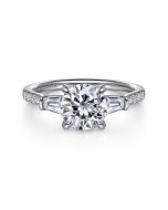 Nadia - 14K White Gold Round Three Stone Lotus Semi-Mount Ring