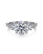 Georgie - 14K White Gold Round Three Stone Lotus Semi Mount Engagement Ring