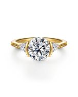 Alesandra - 14K Yellow Gold Half Bezel Round Three Stone Semi-Mount Ring