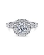 Skylar - 14K White Gold Cushion Halo Round Semi-Mount Ring