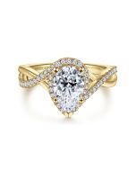 Courtney - 14K Yellow Gold Pear Shape Halo Semi Mount Engagement Ring