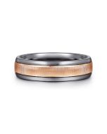 Mens Alternative 6mm Round Tantalum and 14K Rose Gold Band