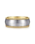 Aaron - 14K White-Yellow Gold 8mm - Two Tone Men's Wedding Band in Satin Finish