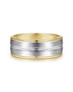 Beaux - 14K White-Yellow Gold 8mm - Two Tone Men's Wedding Band in Satin Finish