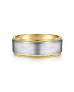 Liam - 14K White-Yellow Gold 8mm - Two Tone Men's Wedding Band in Satin Finish
