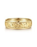 Oliver - 14K Yellow Gold 7mm - Engraved Woven Men's Wedding Band in Satin Finish