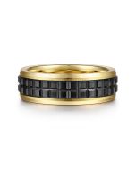 Brad - 14K Yellow Gold-Black Ceramic 7mm - Two Tone Beveled Edge Men's Wedding Band