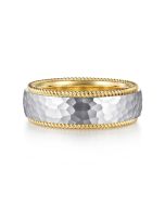 Atticus - 14K White-Yellow Gold 8mm - Two Tone Men's Wedding Band in Hammered Finish