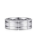 Milo - 14K White Gold 8mm - Carved Men's Wedding Band in Satin Finish