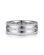 Leo - 14K White Gold 8mm - Carved Men's Wedding Band in Satin Finish