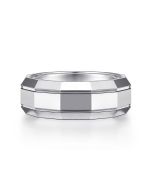 Ray - 14K White Gold 8mm - Angular Men's Wedding Band in High Polished Finish