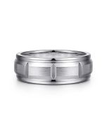 Austin - 14K White Gold 8mm - Carved Station Men's Wedding Band in Satin Finish