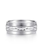 Russell - 14K White Gold 8mm - Engraved Men's Wedding Band in Satin Finish