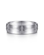 Levi - 14K White Gold 6mm - Carved Station Men's Wedding Band in Satin Finish
