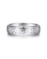 Joshua - 14K White Gold 6mm - Hammered Finish Men's Wedding Band