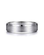 Caleb - 14K White Gold 6mm - Satin Finish Men's Wedding Band with Beveled Edge