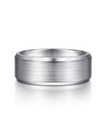 Sebastian - 14K White Gold 8mm - Satin Finish Men's Wedding Band with Beveled Edge