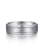 Josiah - 14K White Gold 6mm - Satin Polish Center and Milgrain Edge Men's Wedding Band