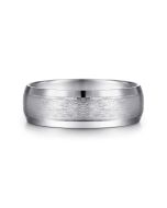 Robert - 14K White Gold 7mm - Beveled Edge Men's Wedding Band in Horizontal Brush Finish