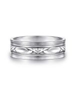 Franco - 14K White Gold 7mm - Diamond Cut Center Men's Wedding Band in Satin Finish