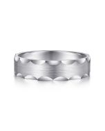 Nicholas - 14K White Gold 6mm - Satin Grooved Edge Men's Wedding Band